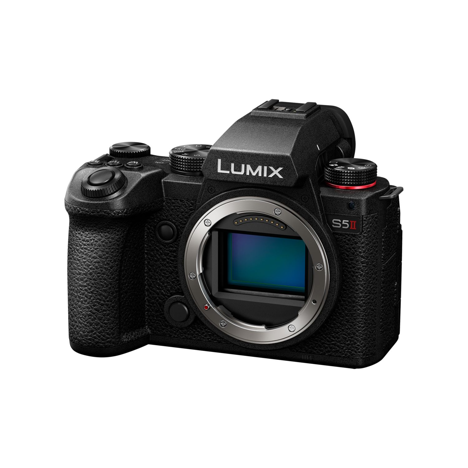 Panasonic LUMIX S5 II Mirrorless Camera (Black, Body Only) — Angled camera body