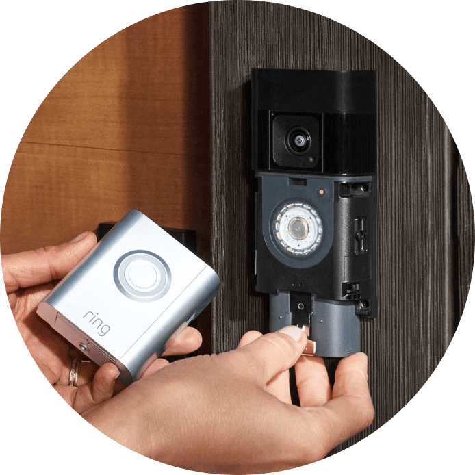 Ring Battery Video Doorbell Pro 2024 Satin Nickel — Quick-release battery installation with faceplate removed