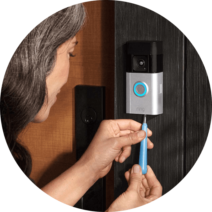 Ring Battery Video Doorbell Pro 2024 Satin Nickel — Securing the Satin Nickel faceplate during installation