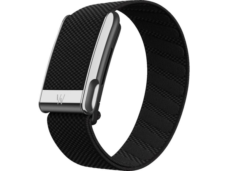 WHOOP MG Life wearable in Obsidian/Titanium, front three-quarter view