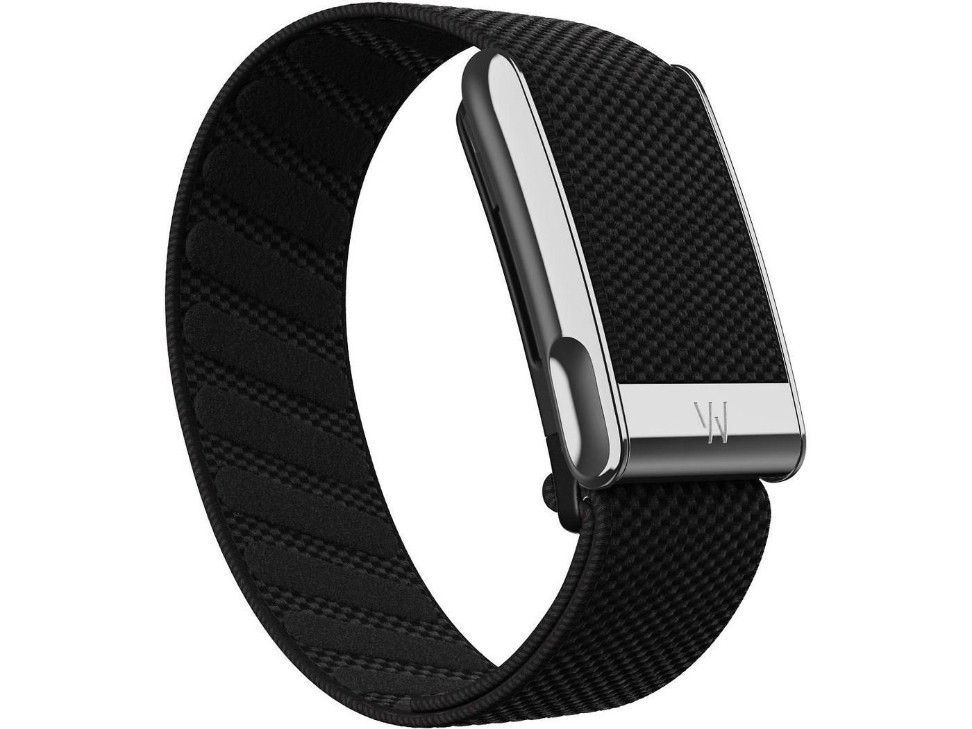 WHOOP MG Life wearable in Obsidian/Titanium, rear three-quarter view