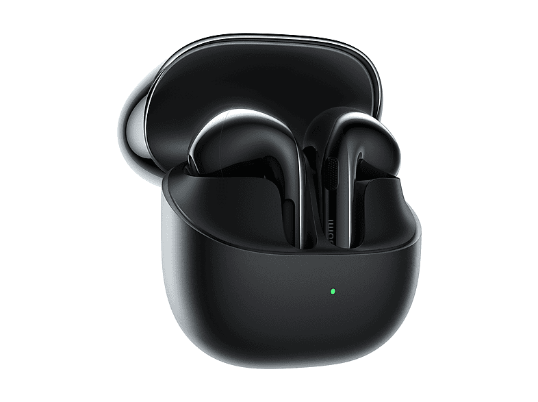Xiaomi Buds 6 Graphite Black earbuds seated in the open charging case
